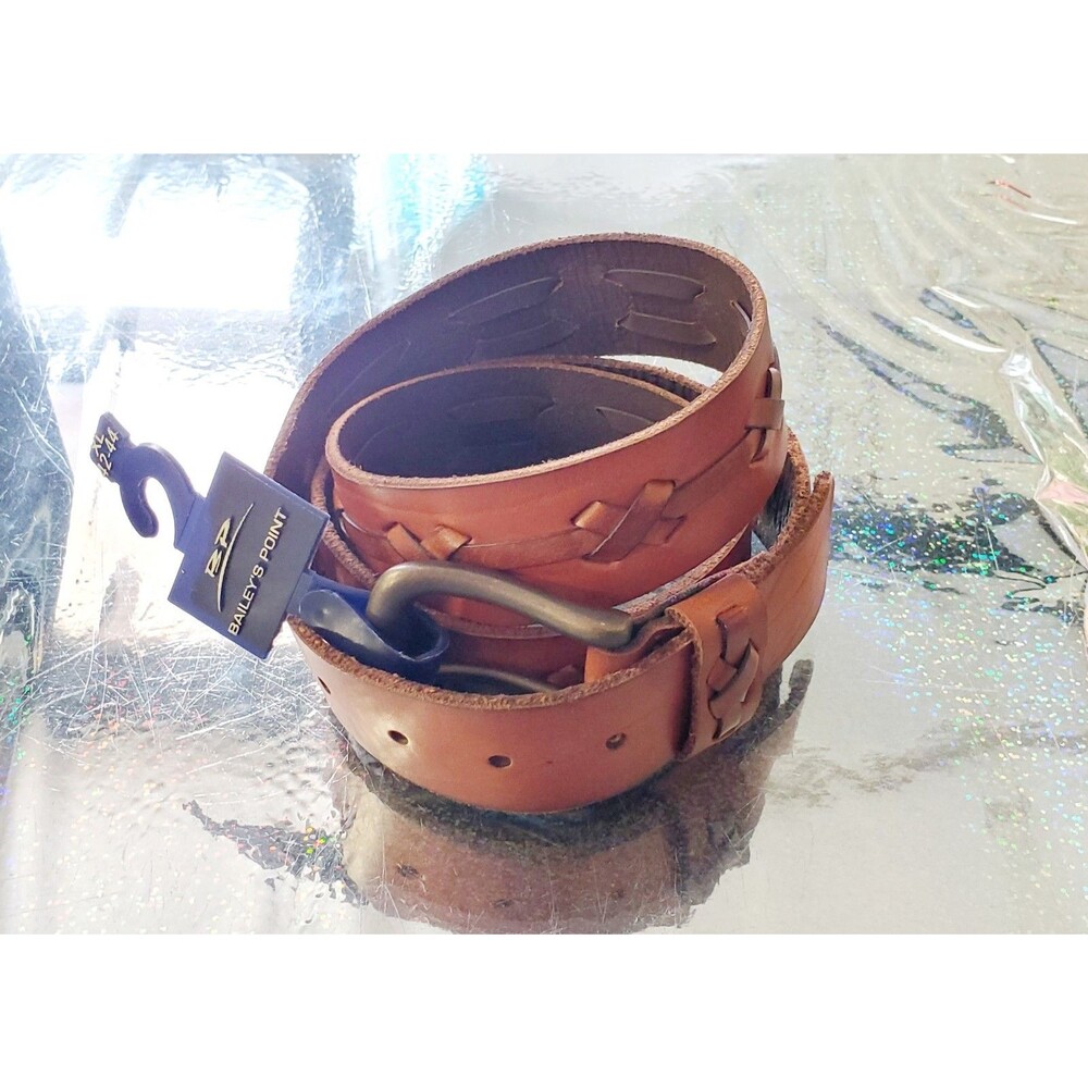 Baileys Point Leather Belt 42/44 XL Target Heavy Cross Stitch Tan Brassy Buckle